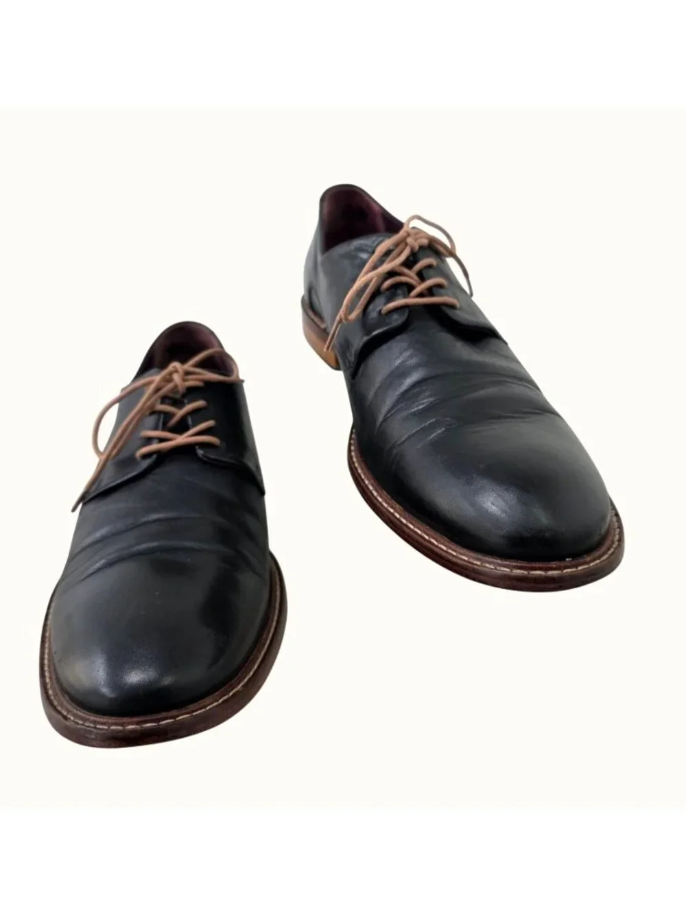 Ted Baker Irron Mens Derby Shoes US 9 Black Leather Oxford Brown Sole Lace Up